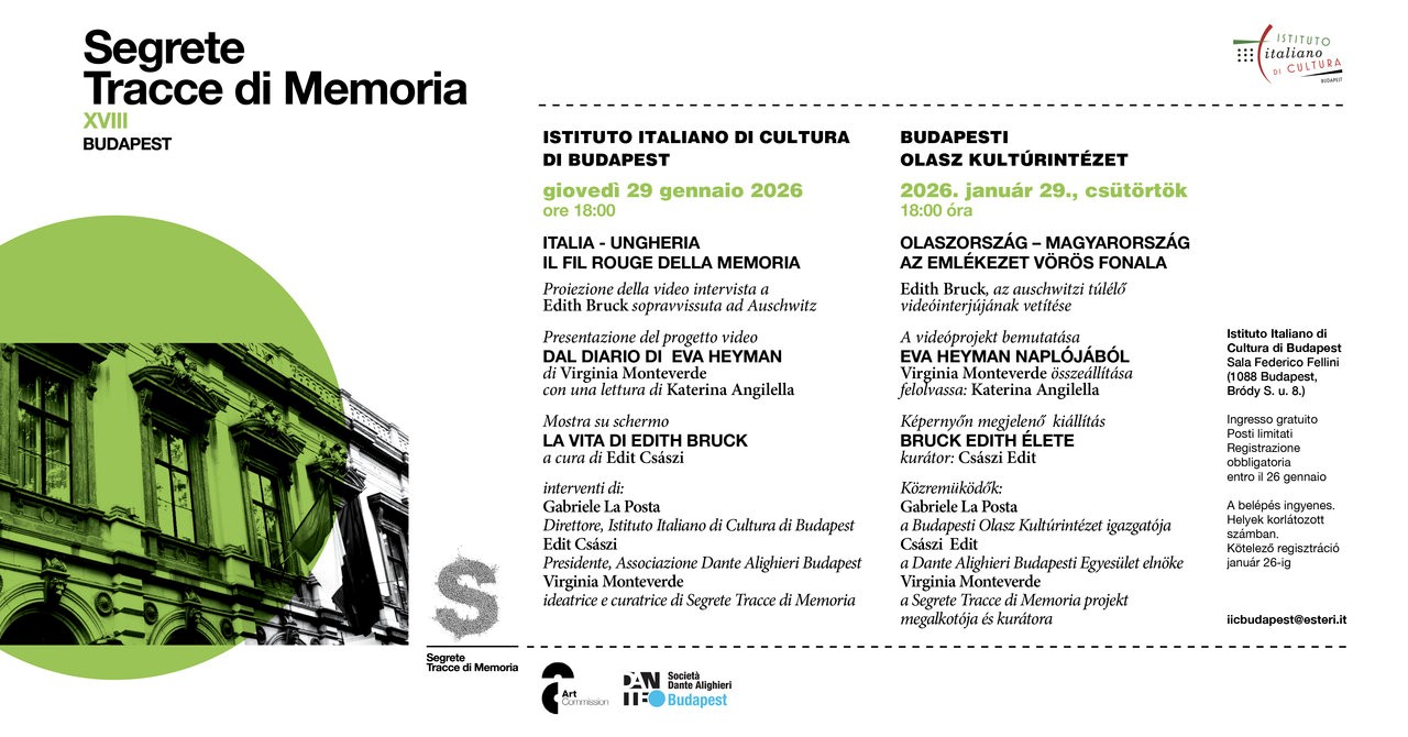 29 gennaio 2026, ore 18.00 - Segrete - Tracce di memoria - Sala Fellini, IIC Budapest